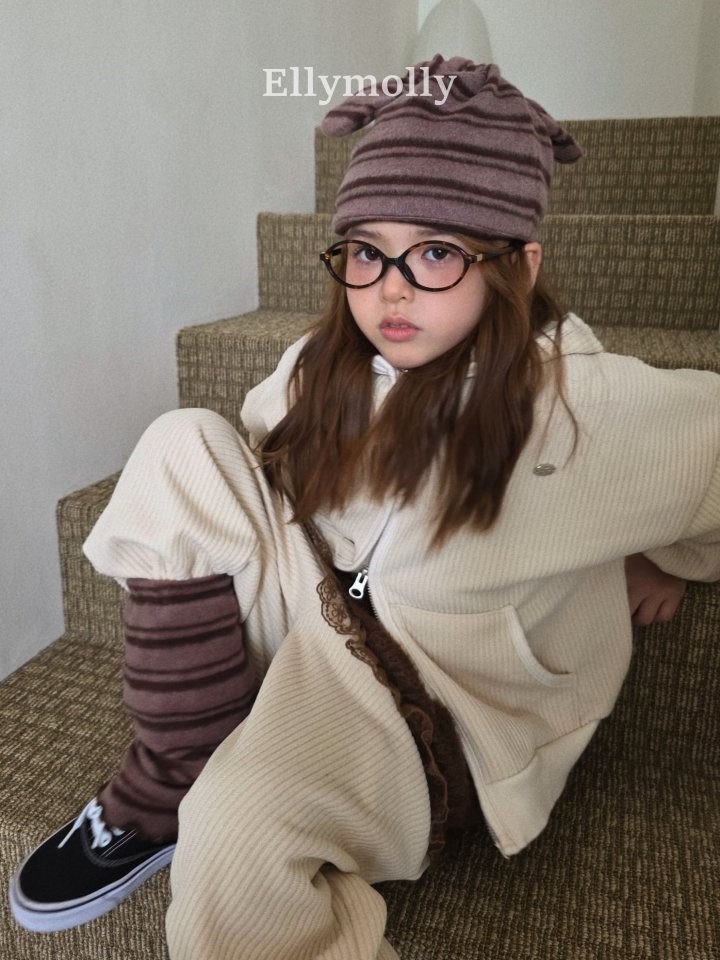Ellymolly - Korean Children Fashion - #kidsstore - Cozy Ribbed Hood Zip-Up - 5