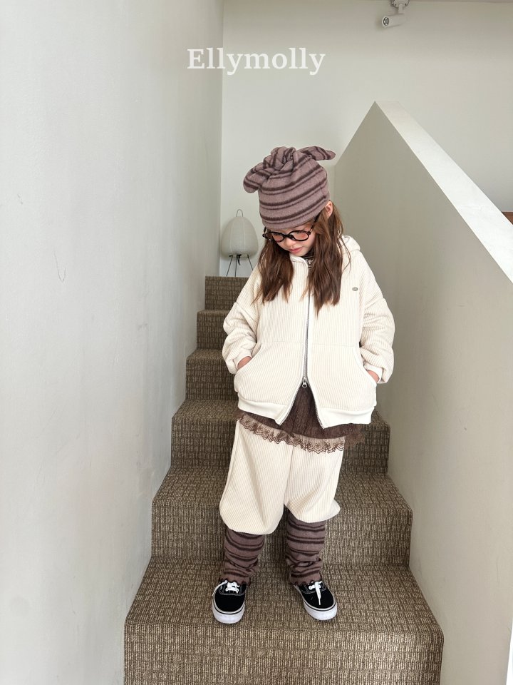 Ellymolly - Korean Children Fashion - #kidzfashiontrend - Cozy Ribbed Hood Zip-Up - 6