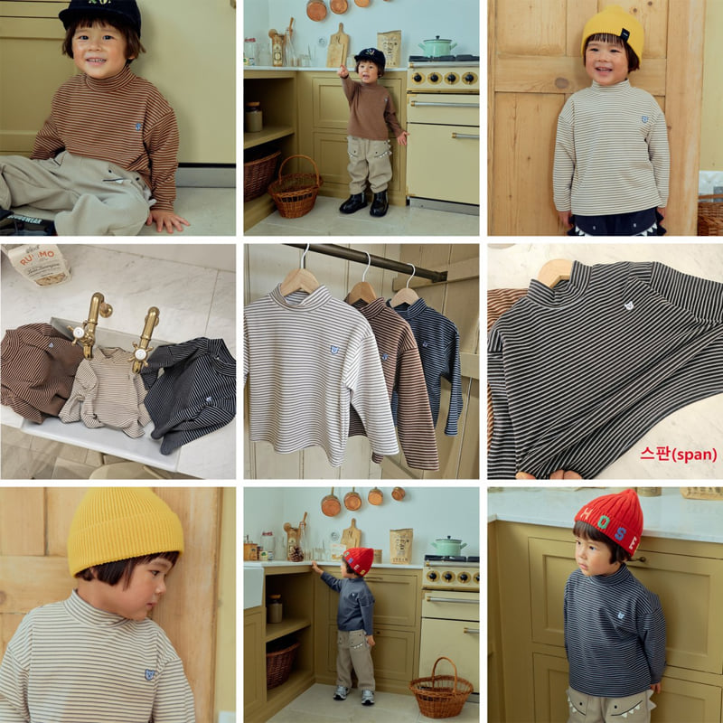 Firstblue - Korean Children Fashion - #childrensboutique - Stripe Mock Neck Tee