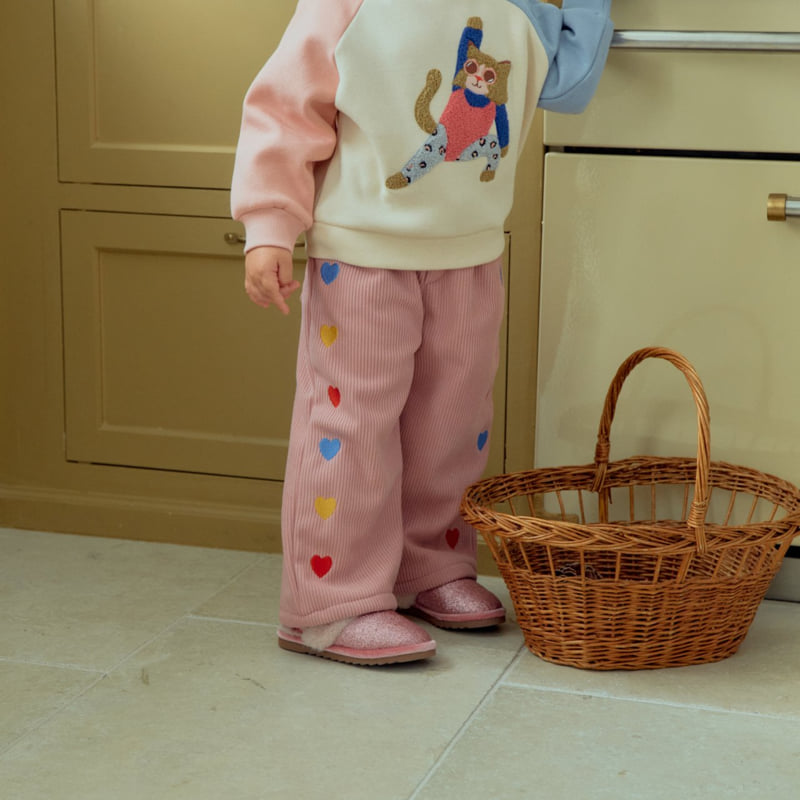 Firstblue - Korean Children Fashion - #fashionkids - Heart Embroidery Corduroy Pants - 9