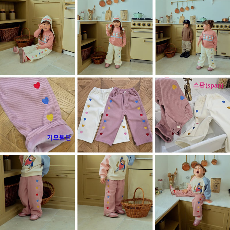 Firstblue - Korean Children Fashion - #prettylittlegirls - Heart Embroidery Corduroy Pants