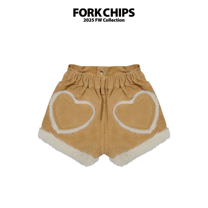 Fork Chips - Korean Children Fashion - #childrensboutique - Fuzzy Heart Shorts - 3