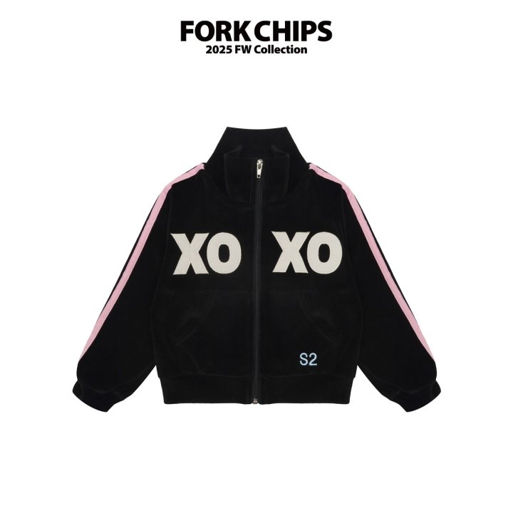 Fork Chips - Korean Children Fashion - #discoveringself - XO Velour Zip-Up - 2