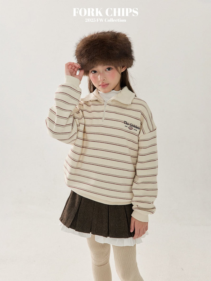 Fork Chips - Korean Children Fashion - #kidsshorts - Golden Striped Half Zip-Up - 9