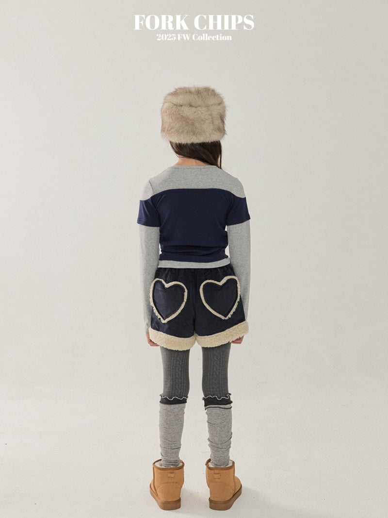 Fork Chips - Korean Children Fashion - #magicofchildhood - Fuzzy Heart Shorts - 12