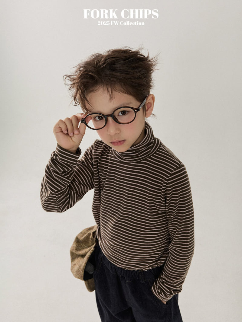 Fork Chips - Korean Children Fashion - #prettylittlegirls - Butter Stripe Turtleneck Tee - 6