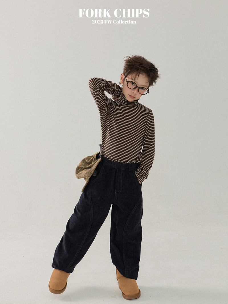 Fork Chips - Korean Children Fashion - #todddlerfashion - Butter Stripe Turtleneck Tee - 7