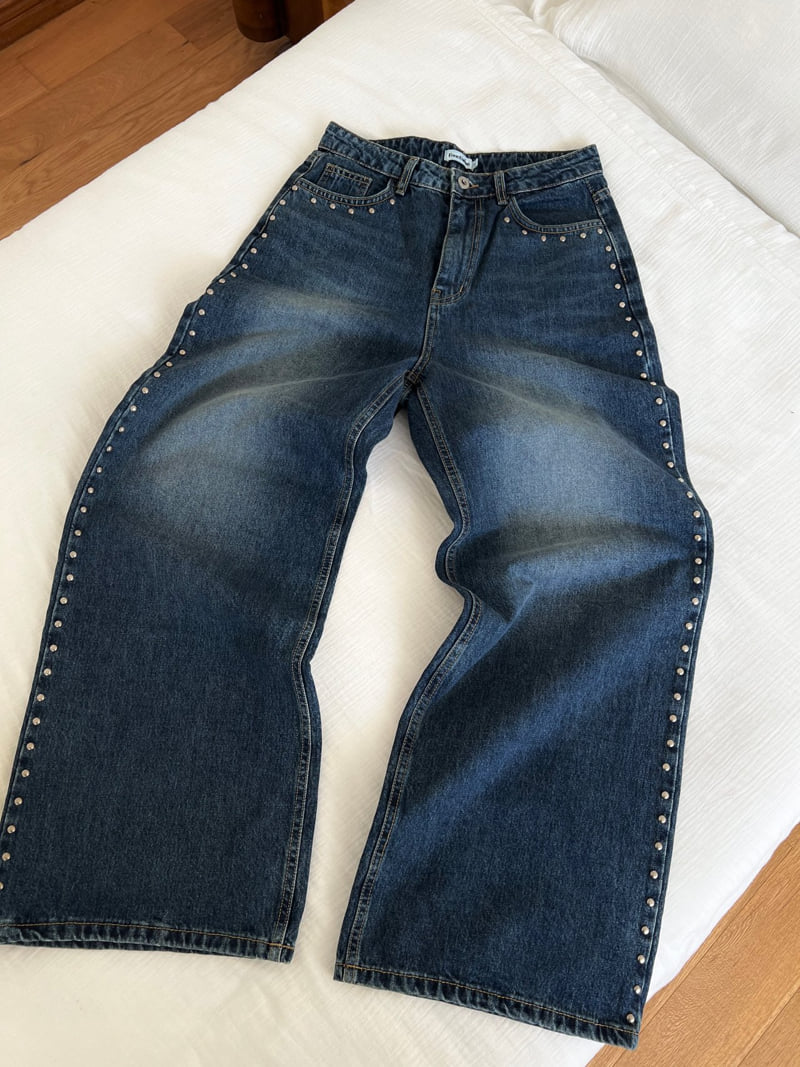 Foundation - Korean Women Fashion - #momslook - Stud Semi-Wide Denim Pants - 2