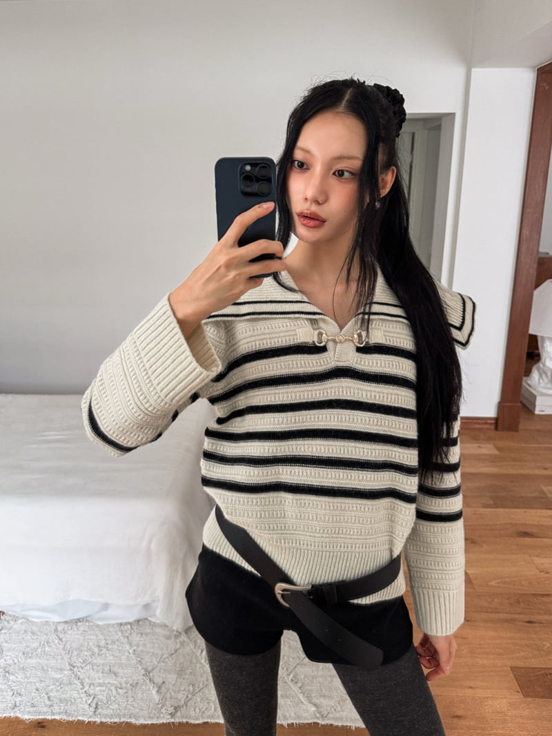 Foundation - Korean Women Fashion - #womensfashion - Urban Sailor Buckle Knit - 4