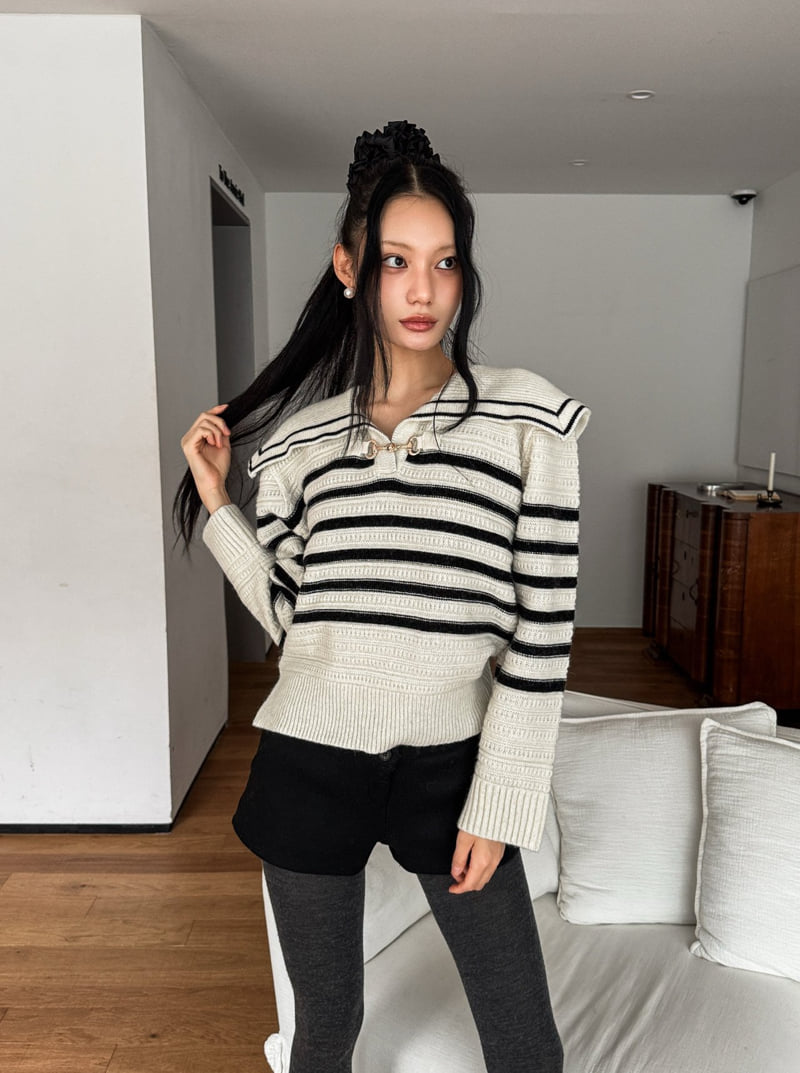 Foundation - Korean Women Fashion - #momslook - Urban Sailor Buckle Knit - 6