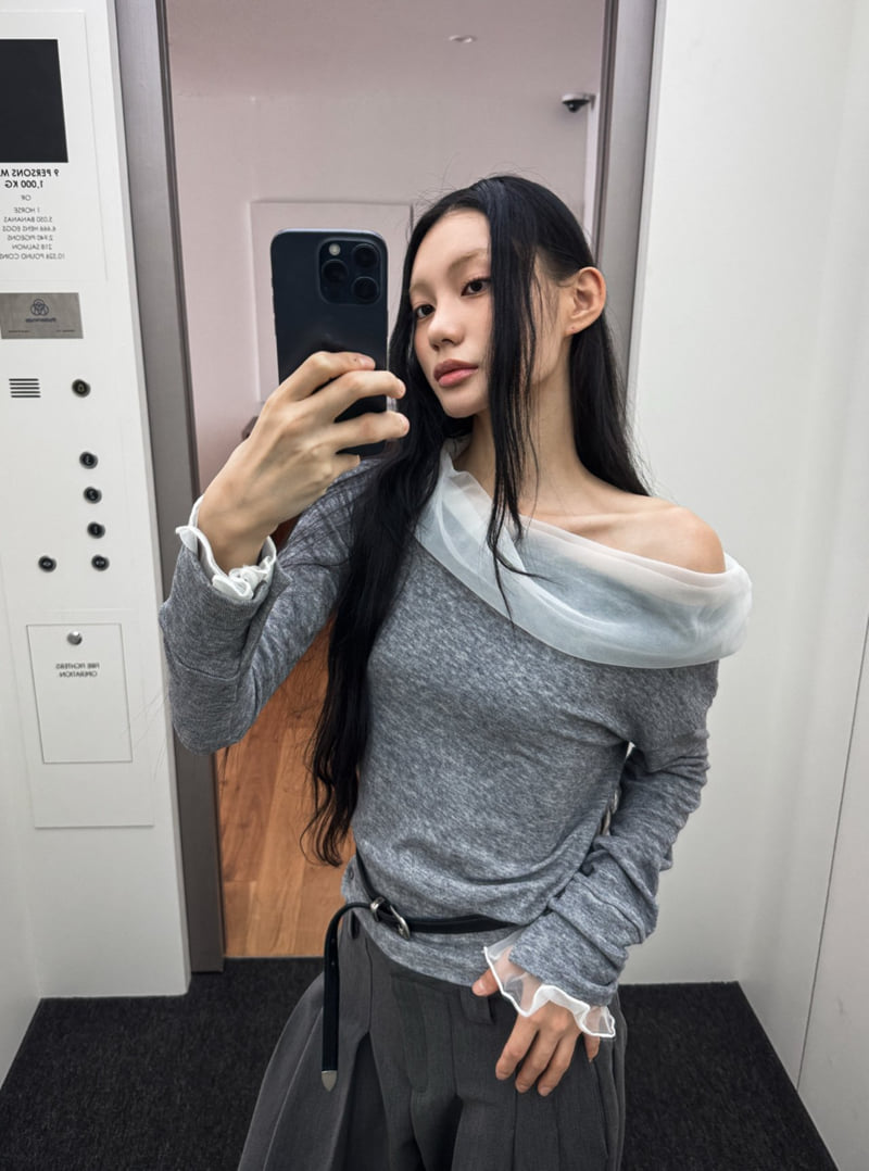 Foundation - Korean Women Fashion - #momslook - Mute Mesh Off-Shoulder Tee - 10