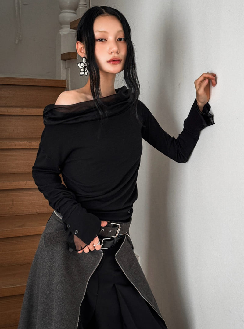 Foundation - Korean Women Fashion - #momslook - Mute Mesh Off-Shoulder Tee - 12