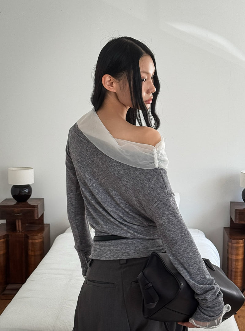 Foundation - Korean Women Fashion - #momslook - Mute Mesh Off-Shoulder Tee - 6