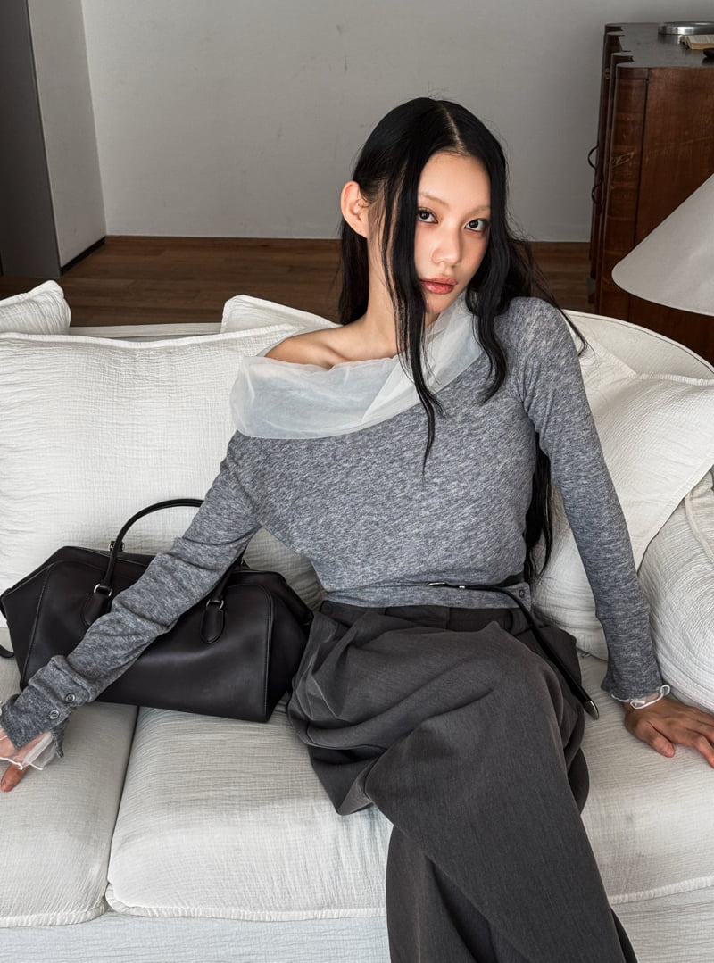 Foundation - Korean Women Fashion - #momslook - Mute Mesh Off-Shoulder Tee - 8