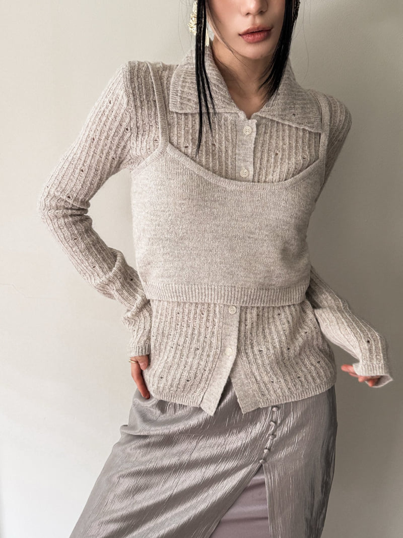 Foundation - Korean Women Fashion - #pursuepretty - Damage Set (Top+Cardigan) - 9