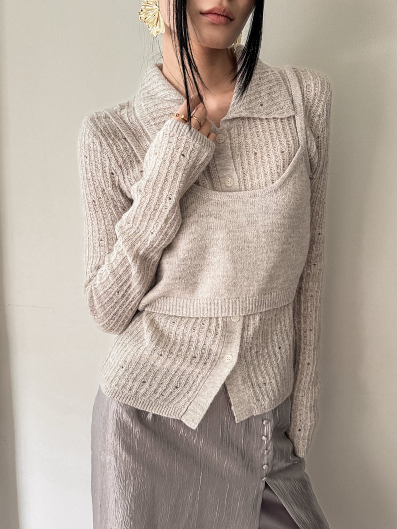 Foundation - Korean Women Fashion - #restrostyle - Damage Set (Top+Cardigan) - 10