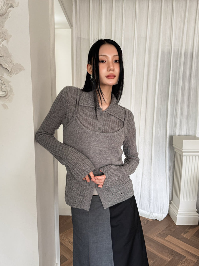 Foundation - Korean Women Fashion - #shopsmall - Damage Set (Top+Cardigan) - 12