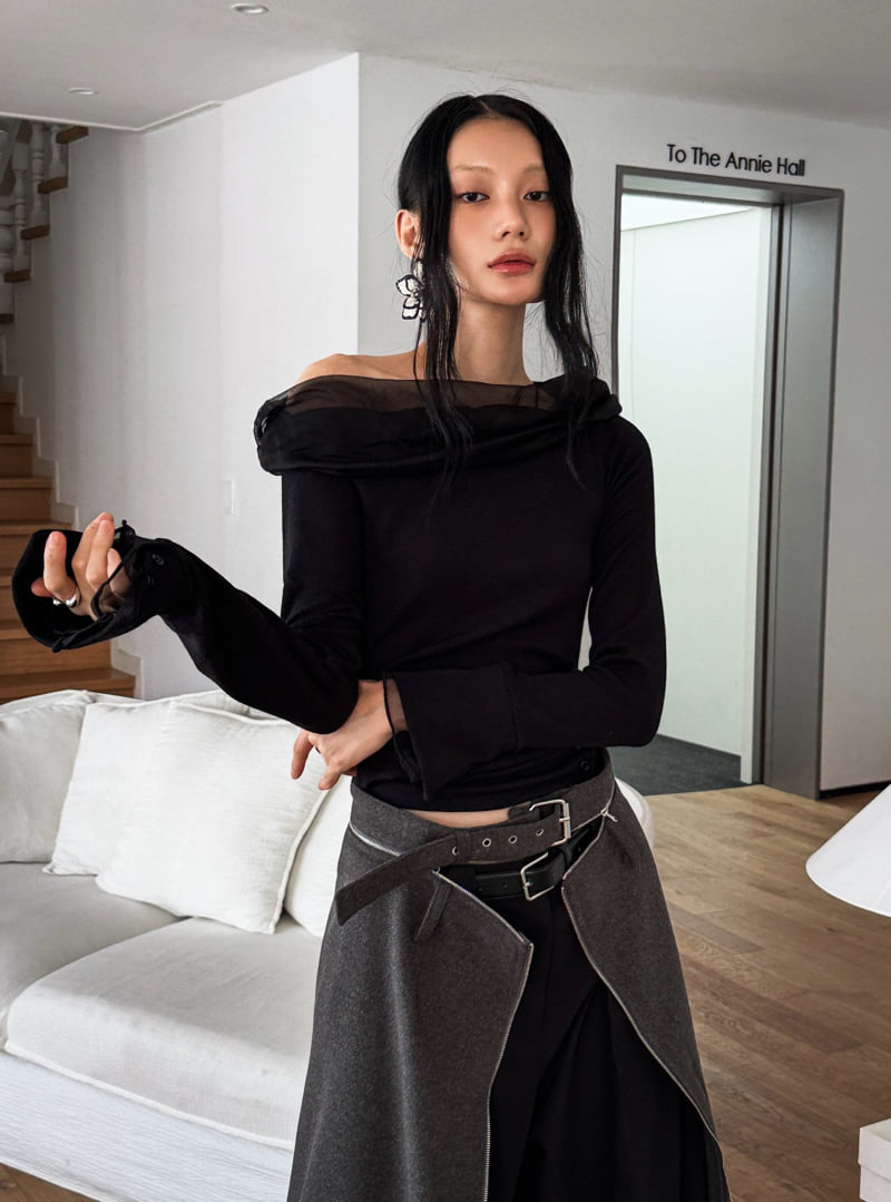 Foundation - Korean Women Fashion - #shopsmall - Mute Mesh Off-Shoulder Tee - 3