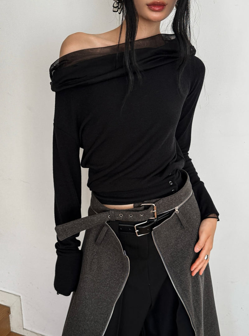 Foundation - Korean Women Fashion - #shopsmall - Mute Mesh Off-Shoulder Tee - 4