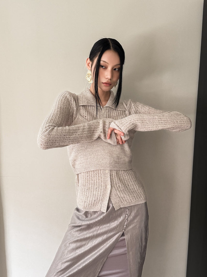 Foundation - Korean Women Fashion - #vintageinspired - Damage Set (Top+Cardigan) - 7
