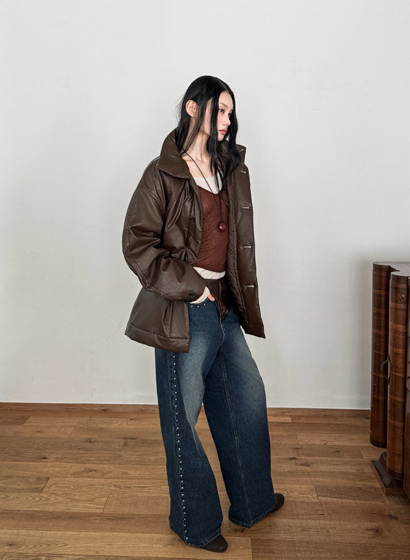 Foundation - Korean Women Fashion - #womensfashion - Stud Semi-Wide Denim Pants - 7
