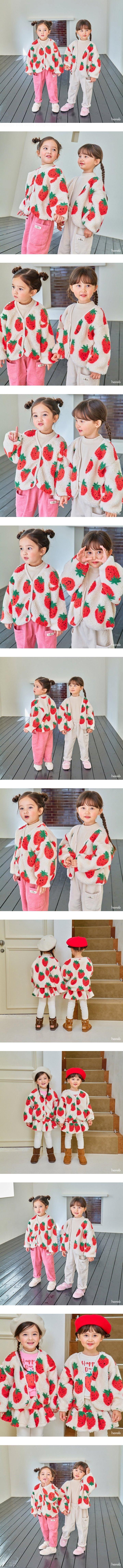 Hanab - Korean Children Fashion - #kidsshorts - Strawberry Fuzzy Jacket