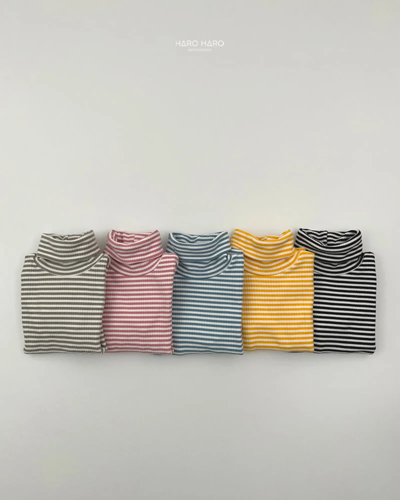 Haro Haro - Korean Children Fashion - #kidsstore - Crayon Stripe Fleece Turtleneck Tee - 9