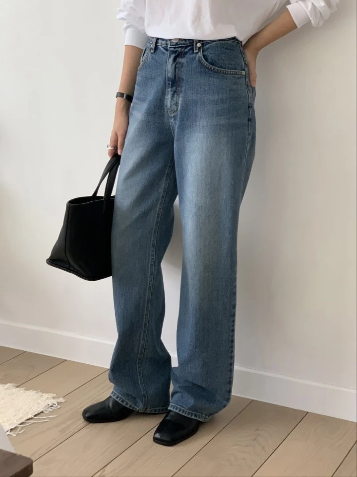 I'm here - Korean Women Fashion - #momslook - Cat Brush Straight Denim Pants - 5