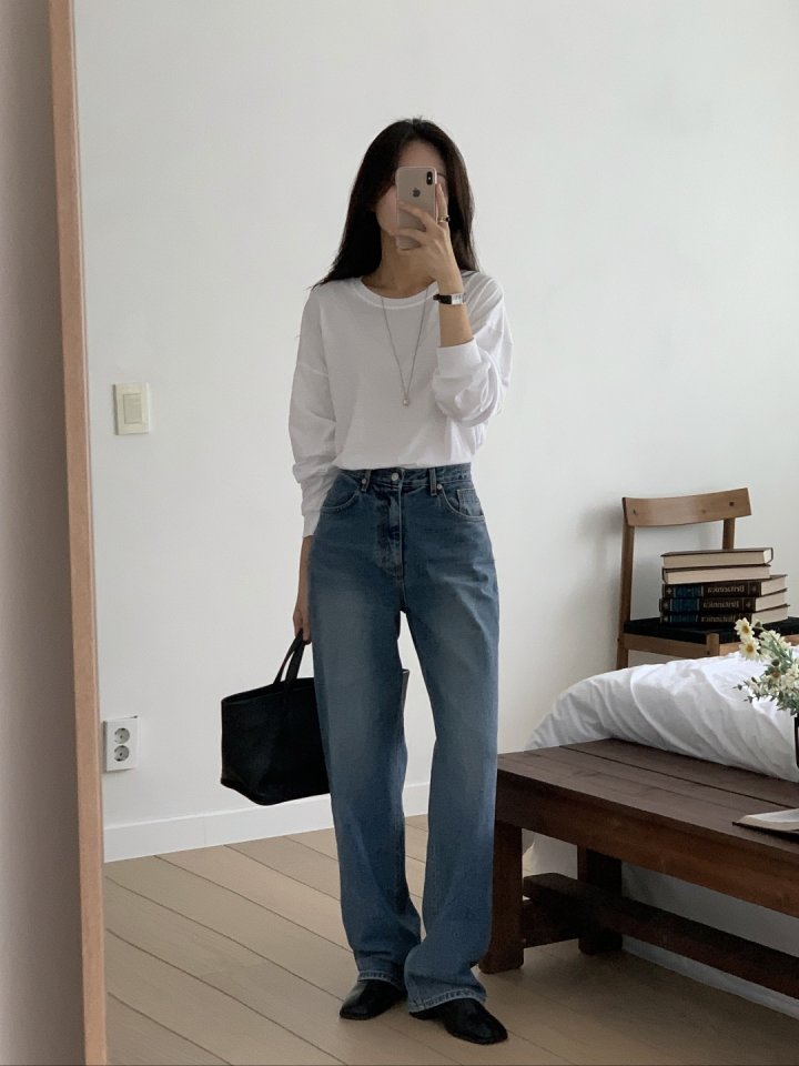 I'm here - Korean Women Fashion - #momslook - Cat Brush Straight Denim Pants - 6