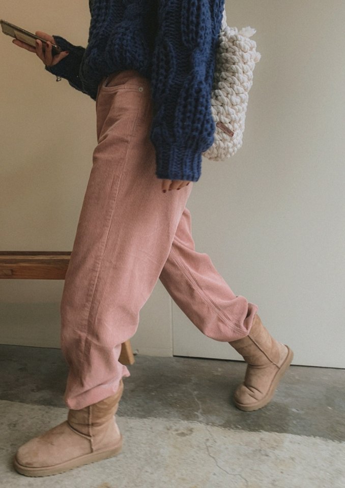 I'm here - Korean Women Fashion - #momslook - Corduroy Straight Fit Pants - 4