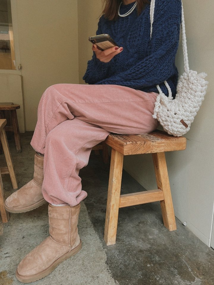 I'm here - Korean Women Fashion - #momslook - Corduroy Straight Fit Pants - 5