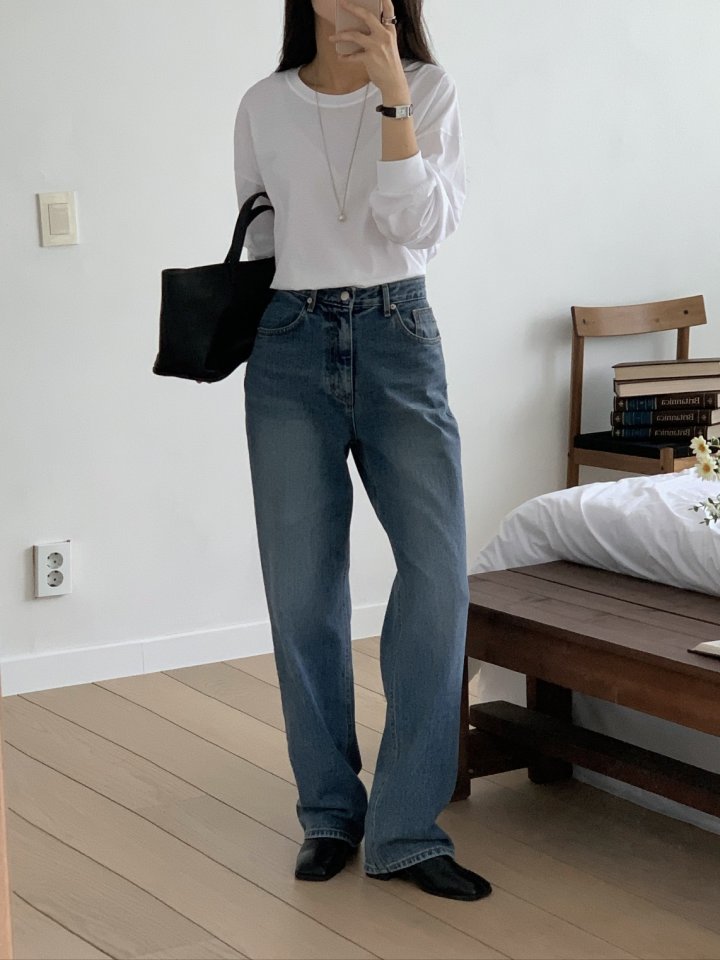 I'm here - Korean Women Fashion - #vintageinspired - Cat Brush Straight Denim Pants - 8