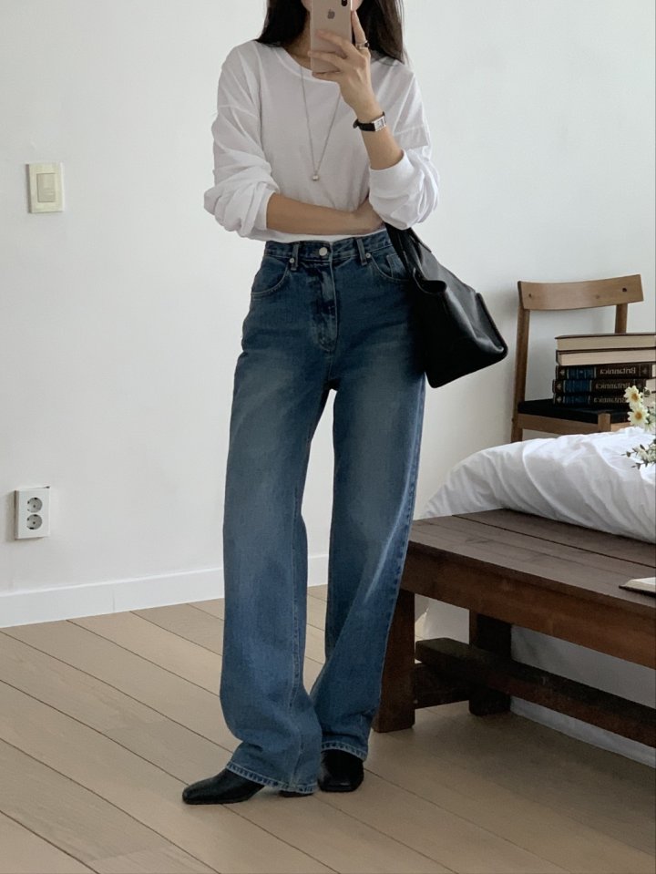 I'm here - Korean Women Fashion - #vintagekidsstyle - Cat Brush Straight Denim Pants - 9