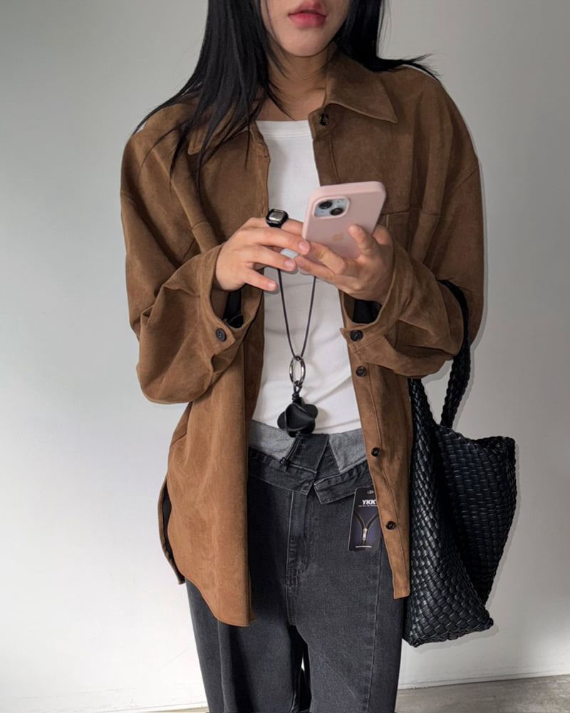 Jade Market - Korean Women Fashion - #romanticstyle - Leuwei Suede Shirt - 5