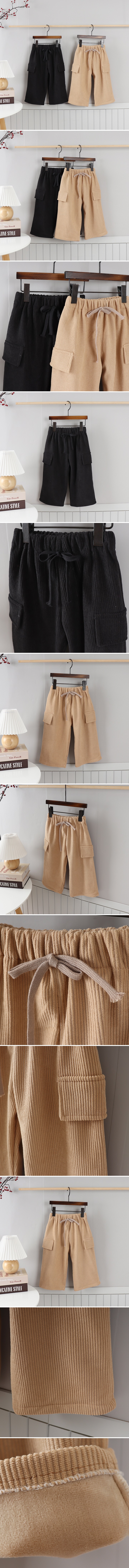 Jierang - Korean Children Fashion - #kidsshorts - Fleece Rib Pocket Wide Pants