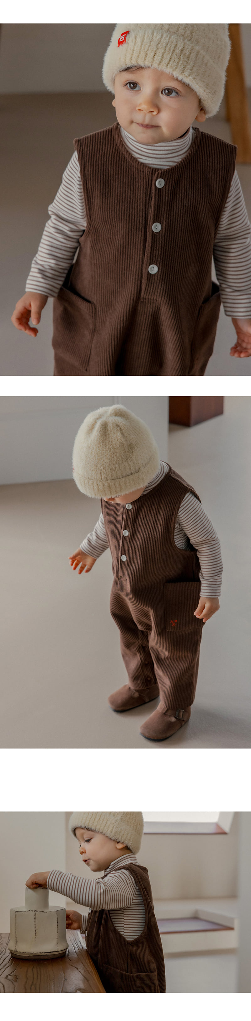 Kids Clara - Korean Baby Fashion - #babyfashion - Brownie Fleece Corduroy Baby Jumpsuit - 2