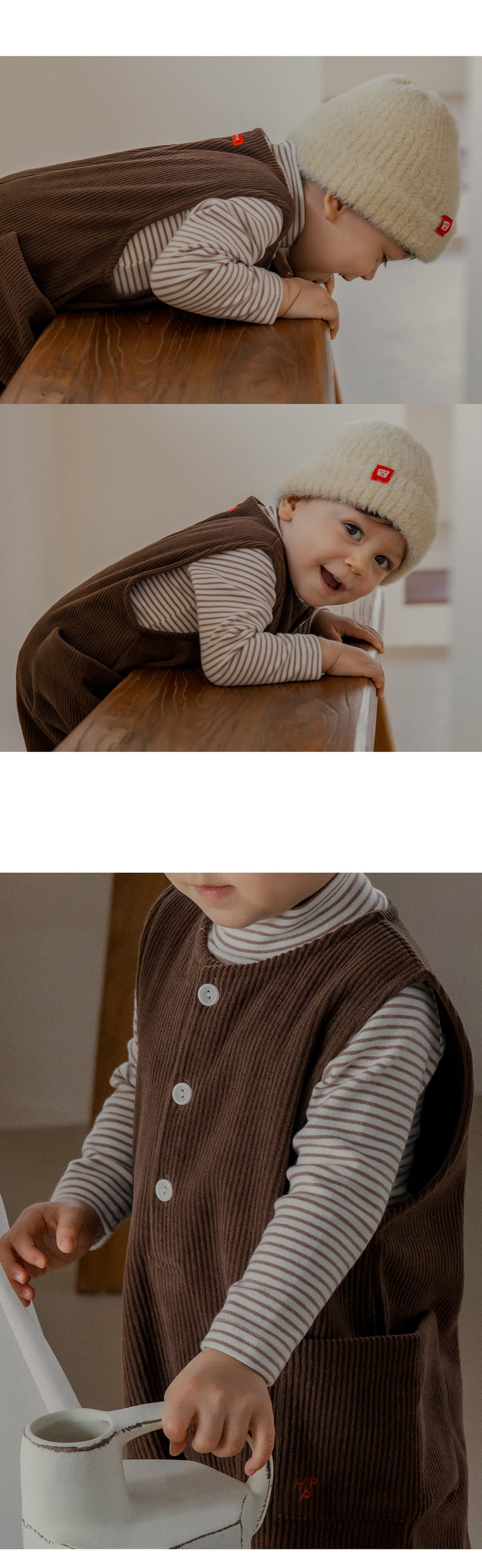 Kids Clara - Korean Baby Fashion - #babyfever - Brownie Fleece Corduroy Baby Jumpsuit - 4