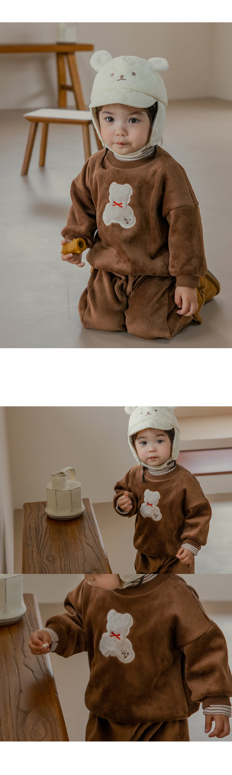 Kids Clara - Korean Baby Fashion - #babylifestyle - Mocha Bear Double Velour Baby Sweatshirt - 3