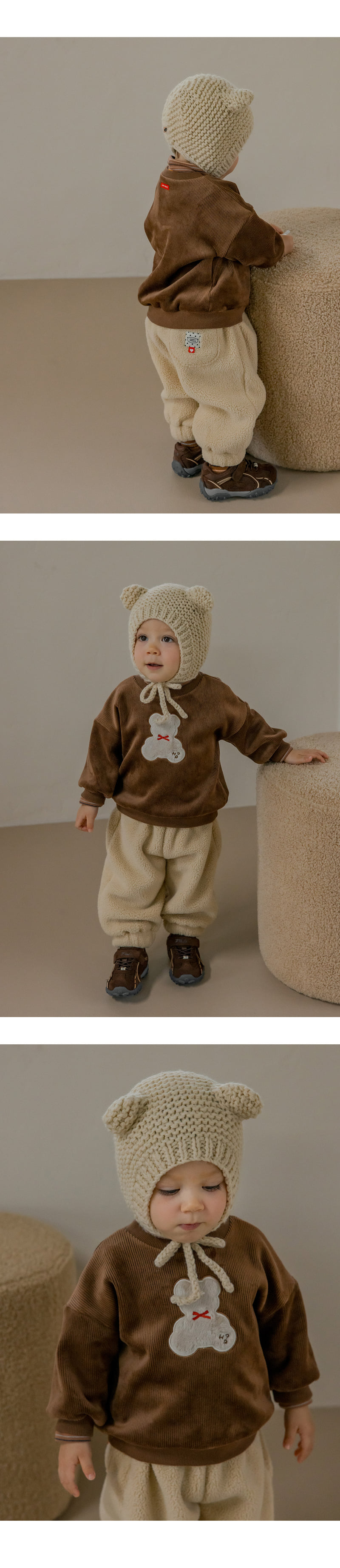 Kids Clara - Korean Baby Fashion - #babyootd - Mocha Bear Double Velour Baby Sweatshirt - 5