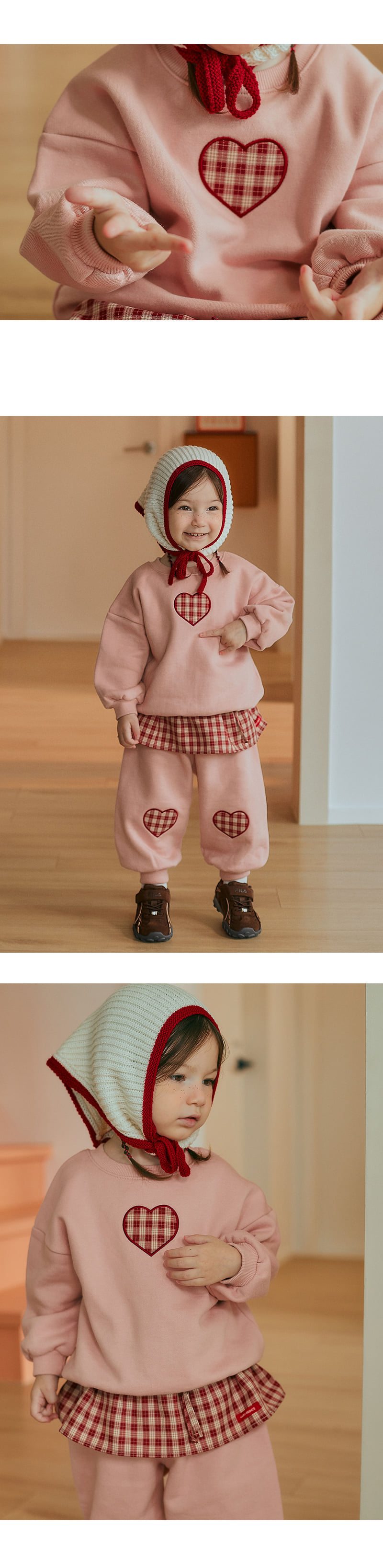 Kids Clara - Korean Baby Fashion - #babyoutfit - Rosie Heart Brushed Set - 3