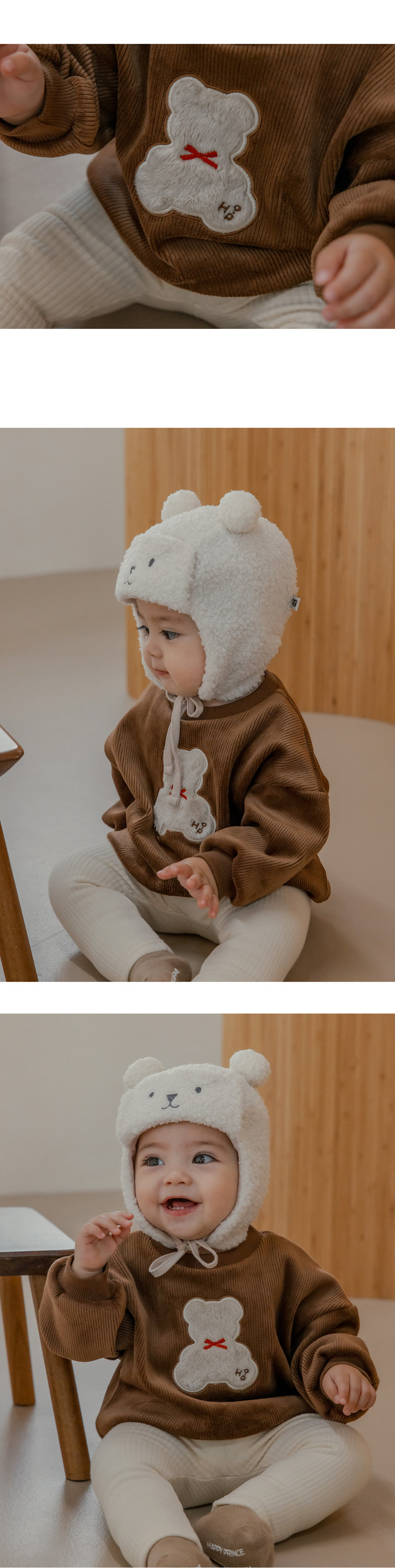 Kids Clara - Korean Baby Fashion - #babyoutfit - Mocha Bear Double Velour Baby Sweatshirt - 6