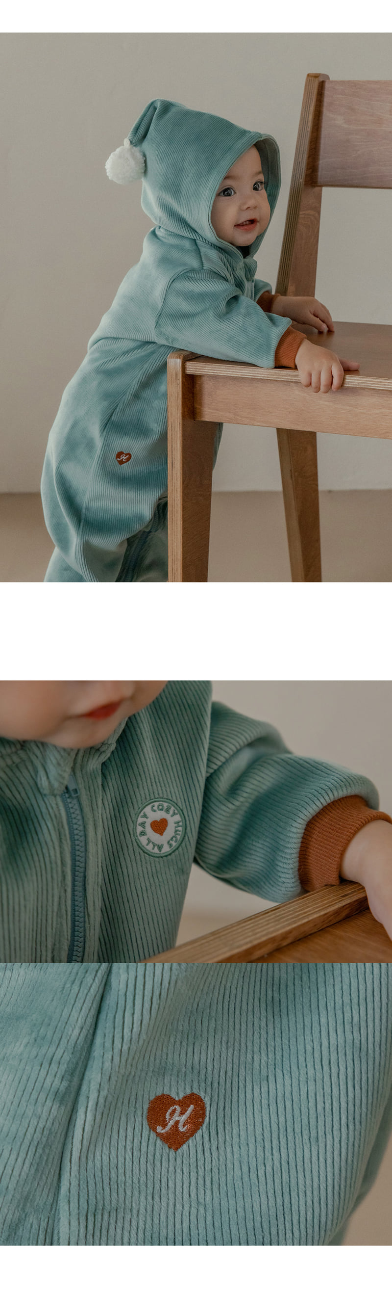 Kids Clara - Korean Baby Fashion - #babyoutfit - Honeydew Double Velour Jumpsuit - 4