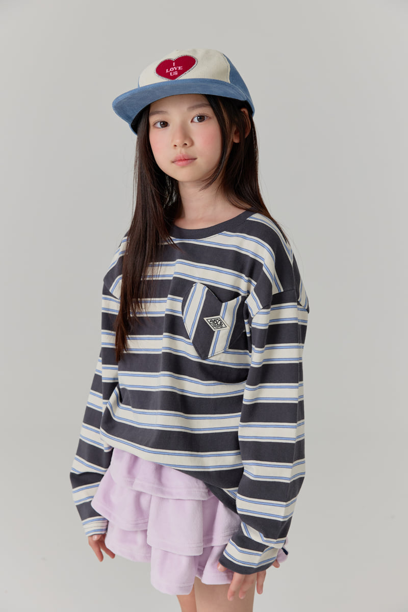 Lilas - Korean Children Fashion - #kidsshorts - Heart Stripe Long Tee