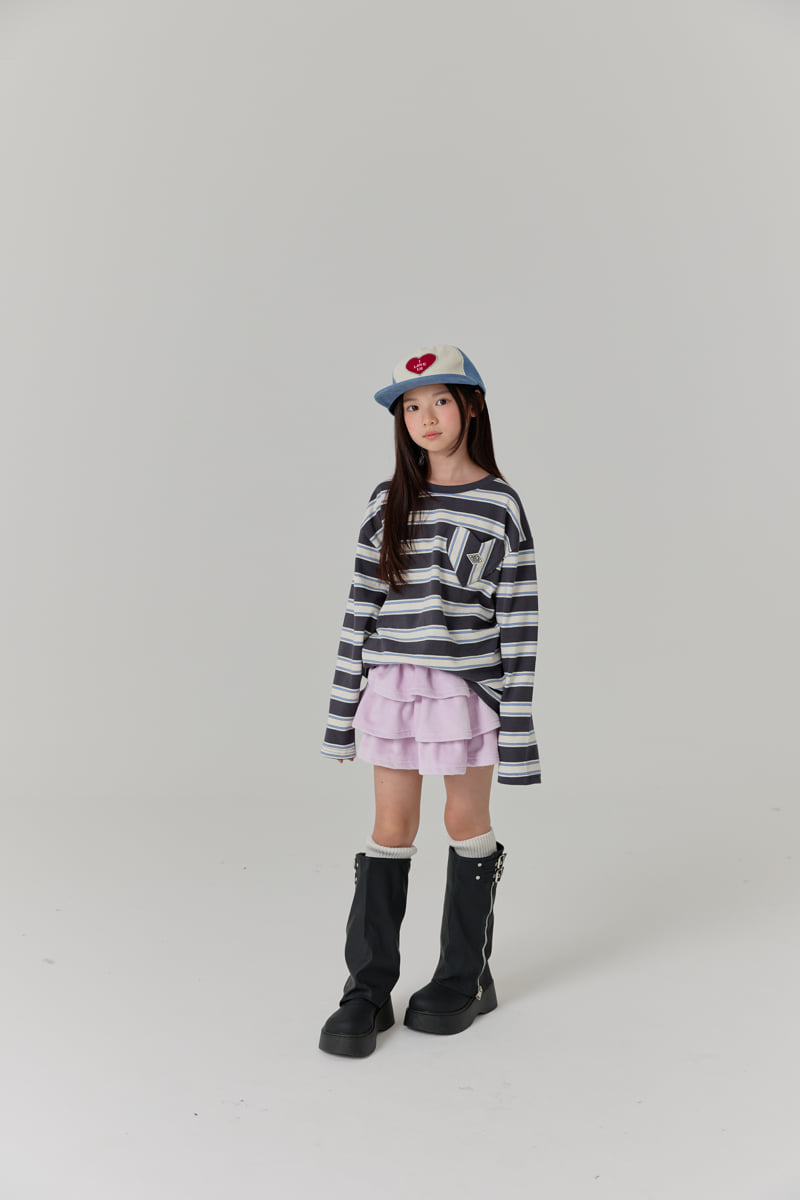 Lilas - Korean Children Fashion - #littlefashionista - Heart Stripe Long Tee - 5