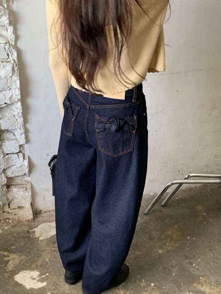 Logarden - Korean Women Fashion - #momslook - Ribbon Denim Pants - 10