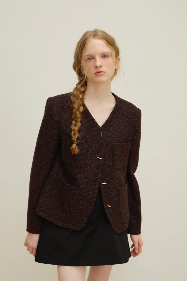 Logarden - Korean Women Fashion - #momslook - V Wool Jacket - 2