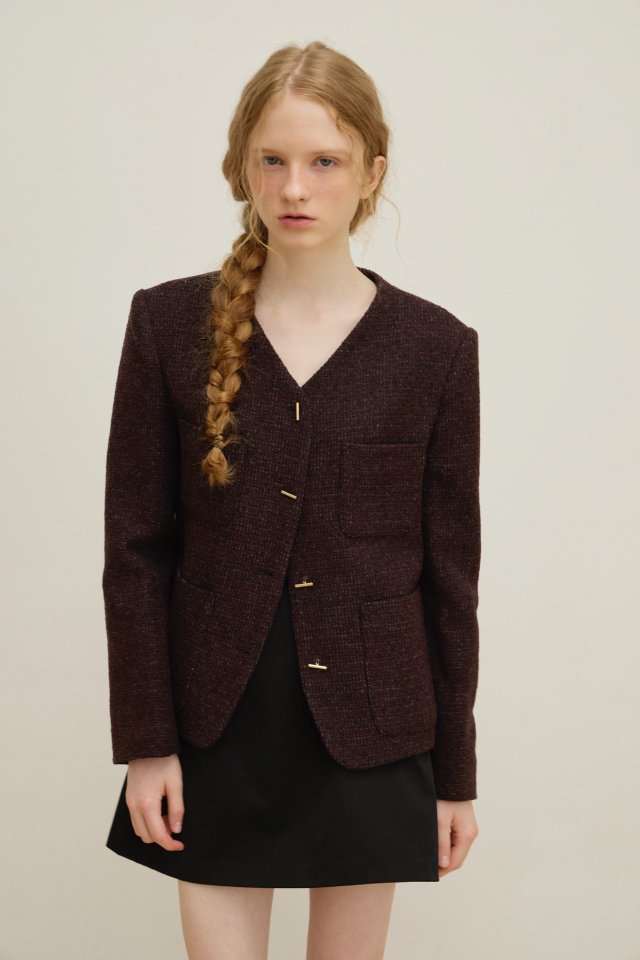 Logarden - Korean Women Fashion - #momslook - V Wool Jacket - 5