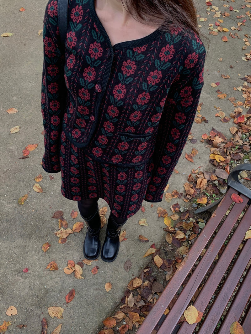 Logarden - Korean Women Fashion - #vintageinspired - Fleece Flower Cardigan - 12