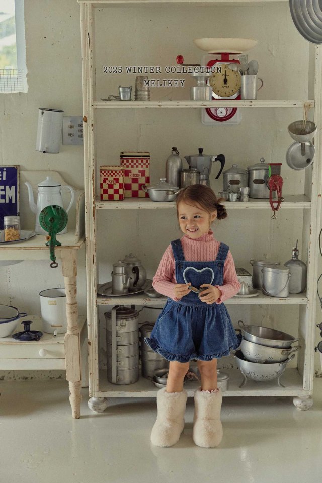 Melikey - Korean Children Fashion - #Kfashion4kids - Velvet Denim Frill Suspender Pants - 9