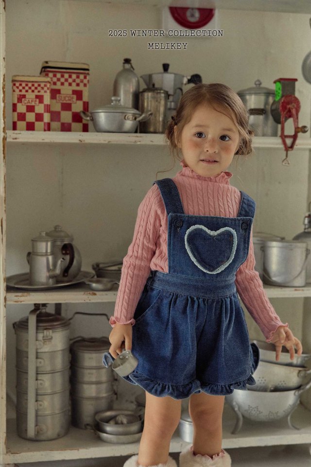 Melikey - Korean Children Fashion - #fashionkids - Velvet Denim Frill Suspender Pants - 5